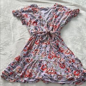 Takara Floral Casual Dress in Lavender and Red